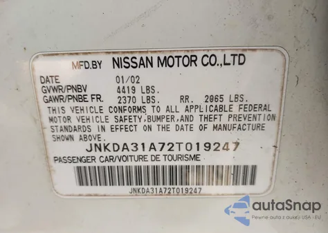 2002 Infiniti I35 Luxury z USA, uszkodzony, nr VIN JNKDA31A72T019247